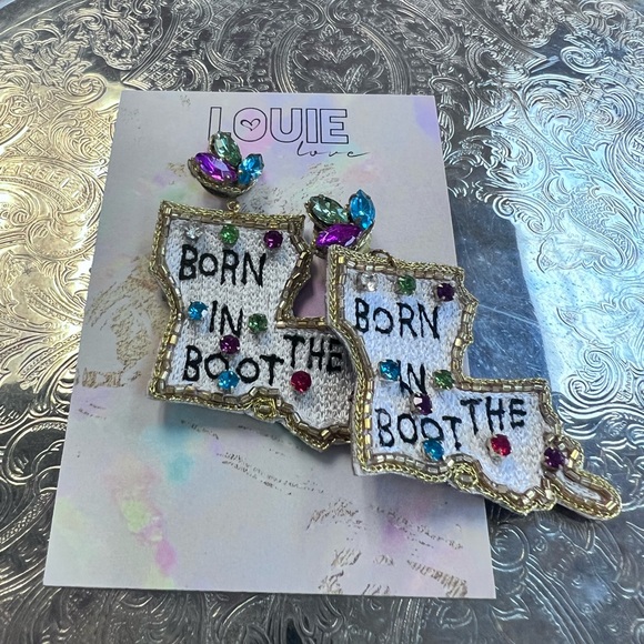 Louie Love “Born in the Boot” Louisiana State Embroidered Beaded Post Earrings - Picture 3 of 4
